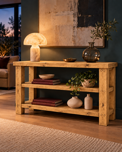 BRAMLEY Light Oak Colour Console Table / Side Table With Shelf Solid Wood