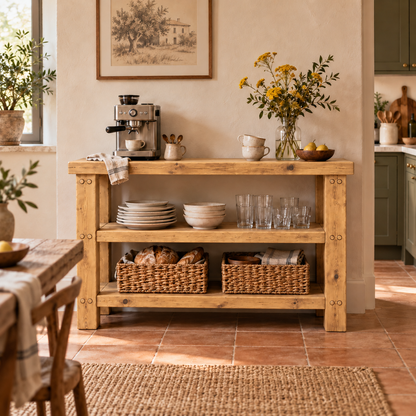 BRAMLEY Light Oak Colour Console Table / Side Table With Shelf Solid Wood