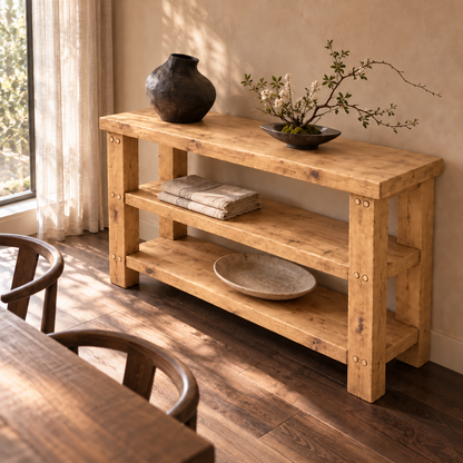 BRAMLEY Light Oak Colour Console Table / Side Table With Shelf Solid Wood