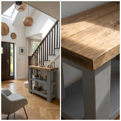 BRAMLEY Grey Console Table / Side Table With Shelf Solid Wood