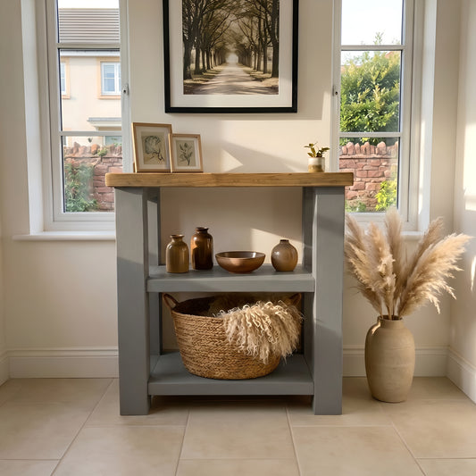 BRAMLEY Grey Console Table / Side Table With Shelf Solid Wood