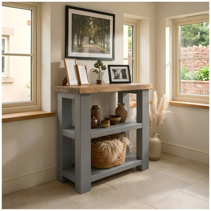 BRAMLEY Grey Console Table / Side Table With Shelf Solid Wood