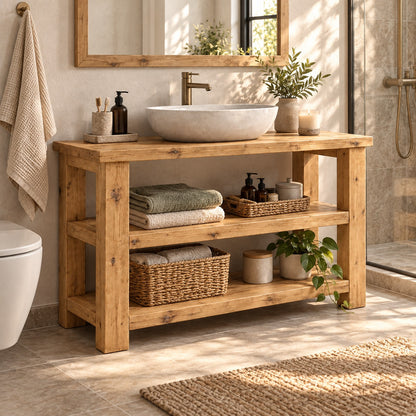 BRAMLEY Light Oak Colour Solid Wood Bathroom Vanity With Shelf