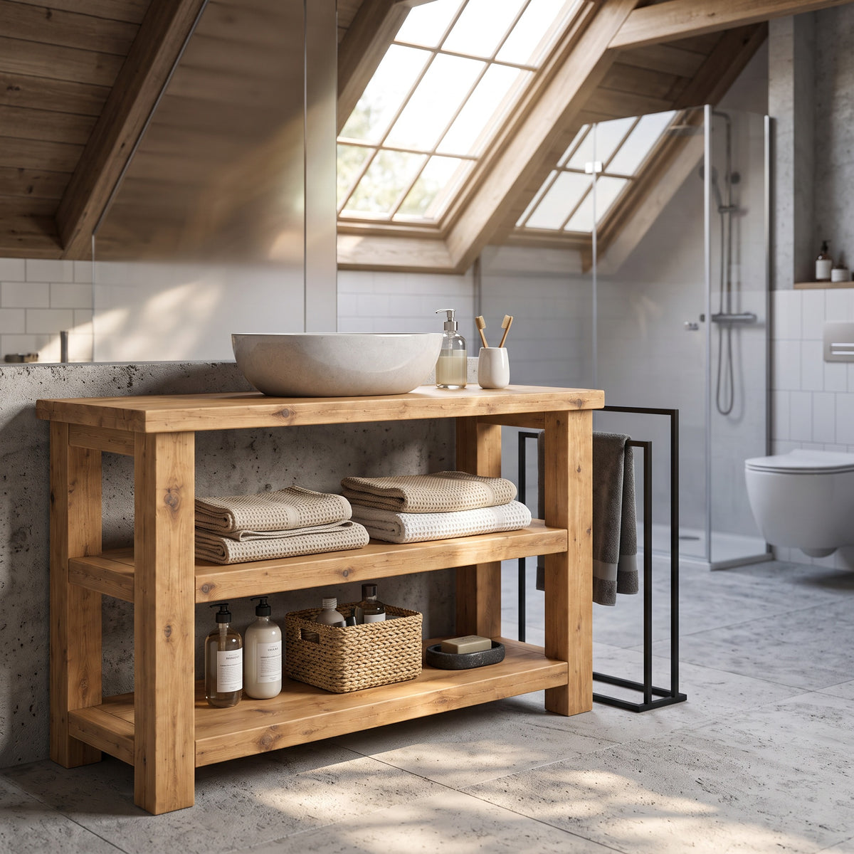 BRAMLEY Light Oak Colour Solid Wood Bathroom Vanity With Shelf