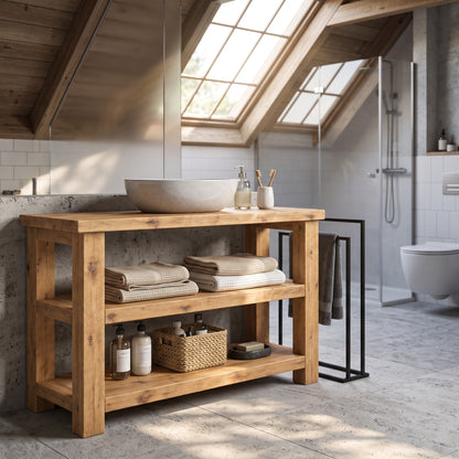 BRAMLEY Light Oak Colour Solid Wood Bathroom Vanity With Shelf