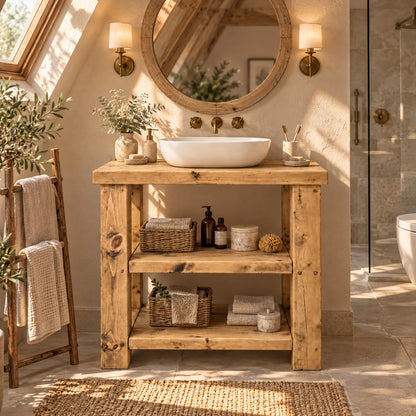BRAMLEY Light Oak Colour Solid Wood Bathroom Vanity With Shelf