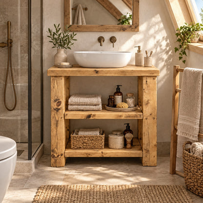 BRAMLEY Light Oak Colour Solid Wood Bathroom Vanity With Shelf