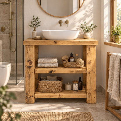 BRAMLEY Light Oak Colour Solid Wood Bathroom Vanity With Shelf