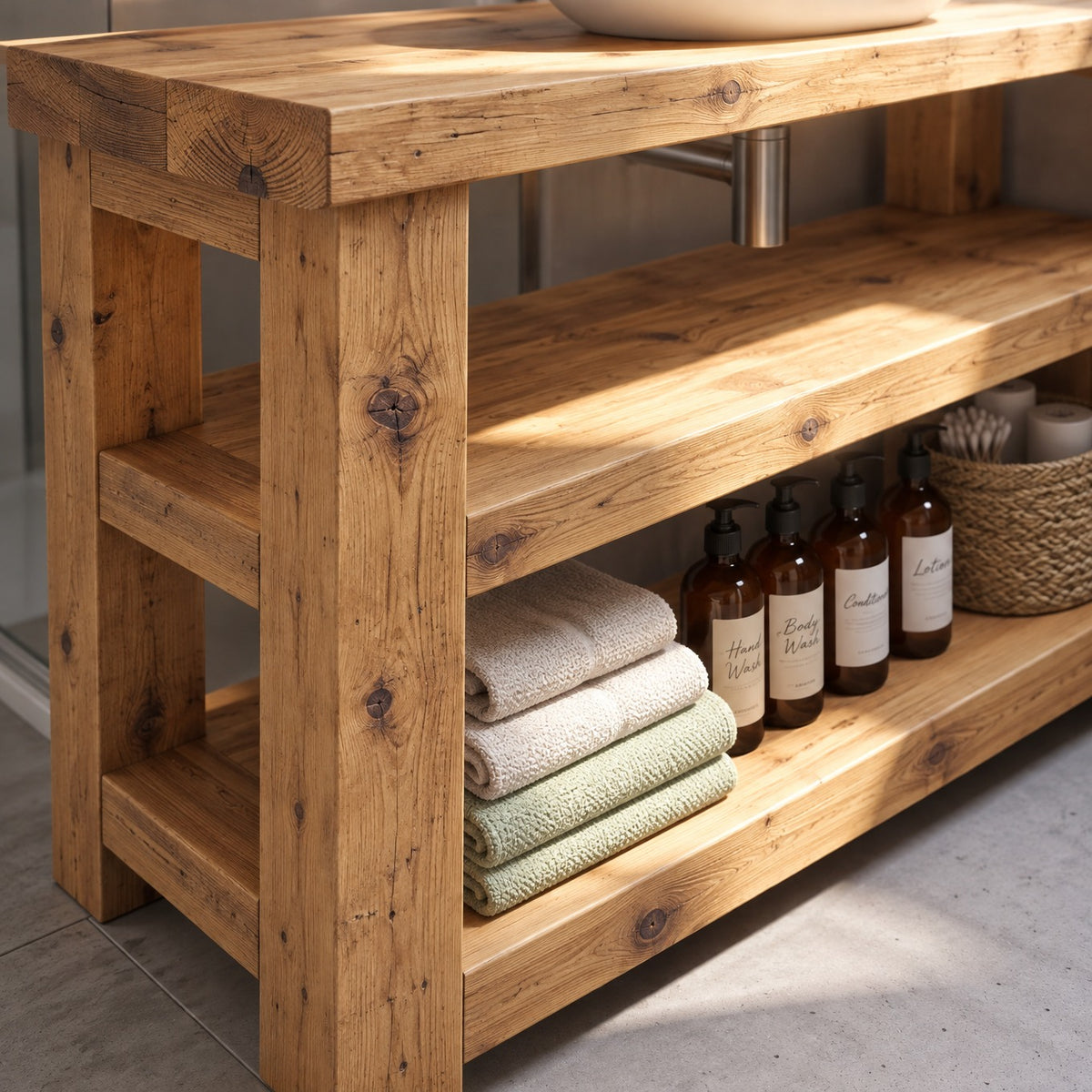 BRAMLEY Light Oak Colour Solid Wood Bathroom Vanity With Shelf