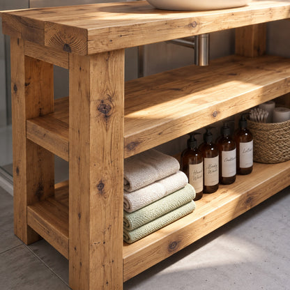 BRAMLEY Light Oak Colour Solid Wood Bathroom Vanity With Shelf