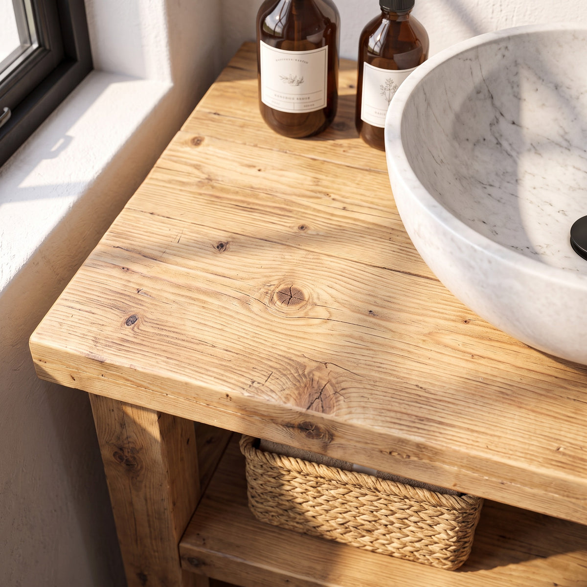 BRAMLEY Light Oak Colour Solid Wood Bathroom Vanity With Shelf