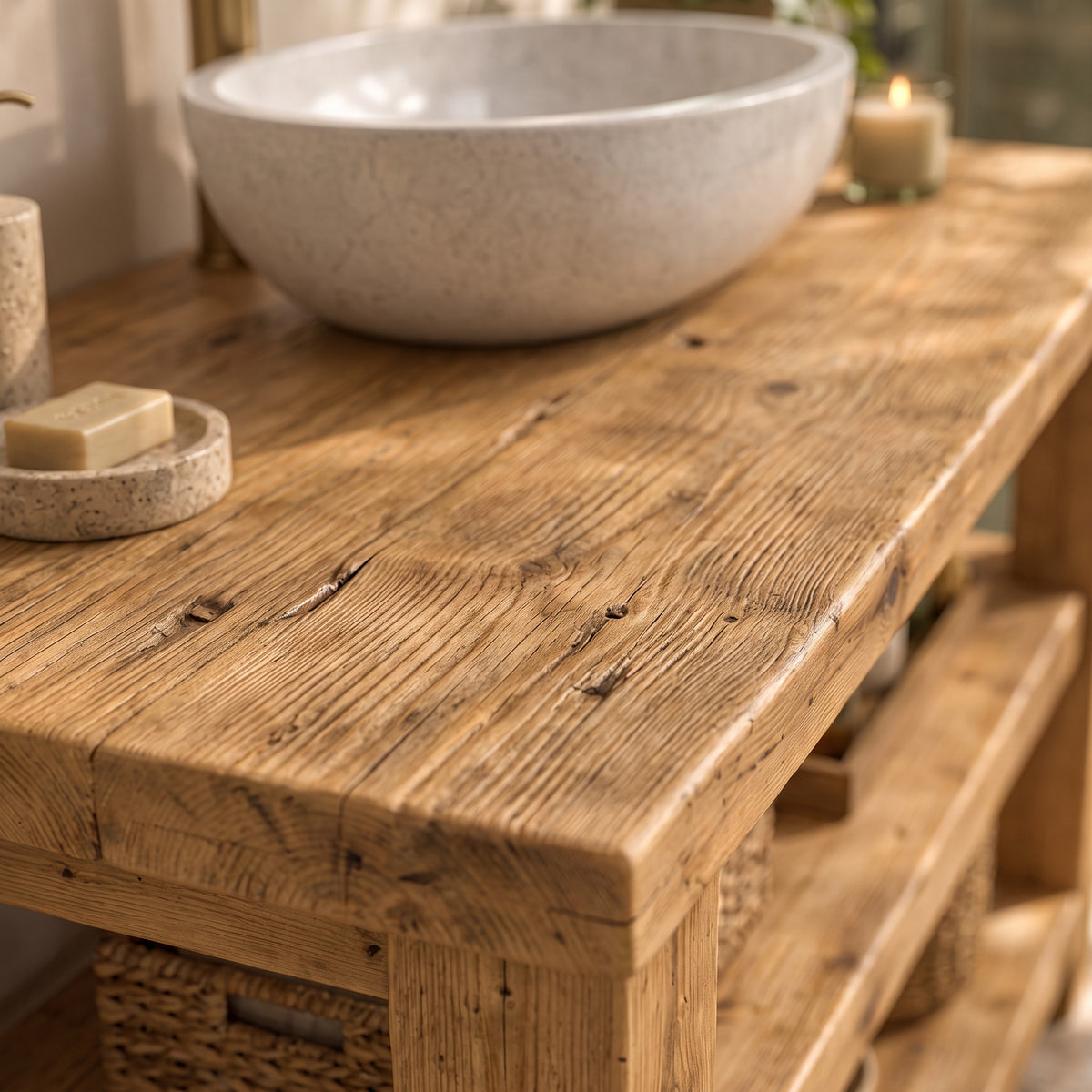 BRAMLEY Light Oak Colour Solid Wood Bathroom Vanity With Shelf