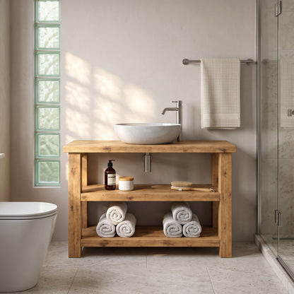 BRAMLEY Light Oak Colour Solid Wood Bathroom Vanity With Shelf