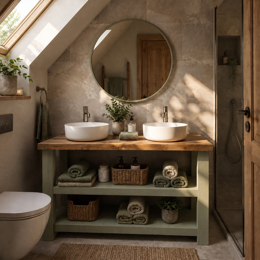 BRAMLEY Sage Green Solid Wood Bathroom Vanity With Shelf