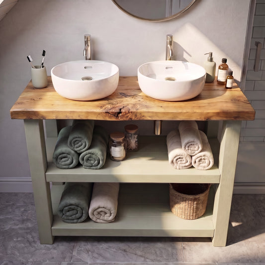 BRAMLEY Sage Green Solid Wood Bathroom Vanity With Shelf