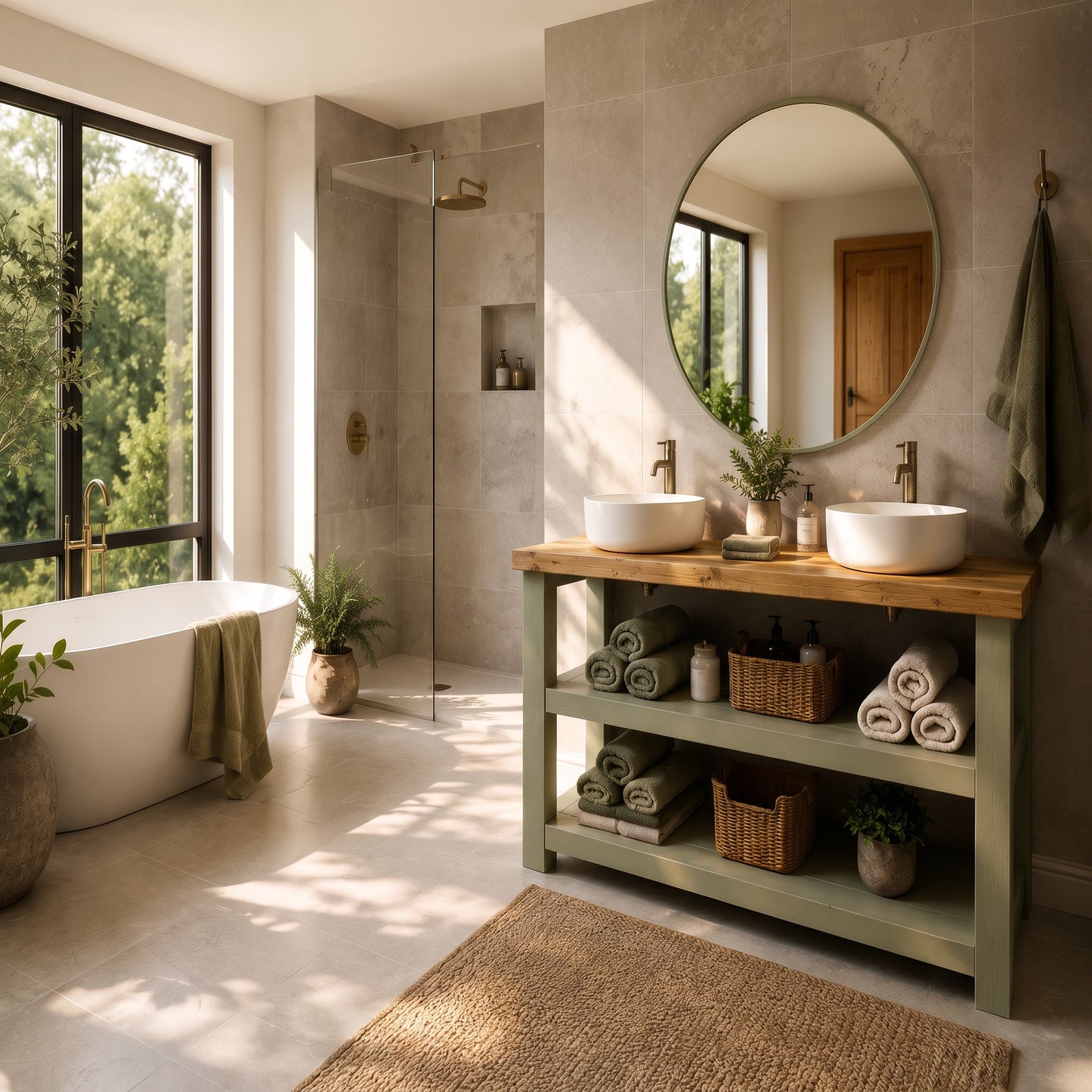 BRAMLEY Sage Green Solid Wood Bathroom Vanity With Shelf