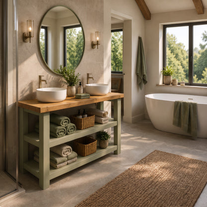 BRAMLEY Sage Green Solid Wood Bathroom Vanity With Shelf