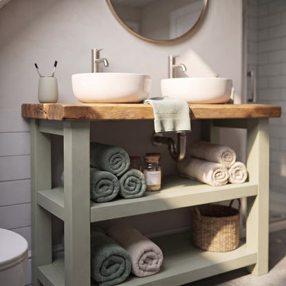 BRAMLEY Sage Green Solid Wood Bathroom Vanity With Shelf