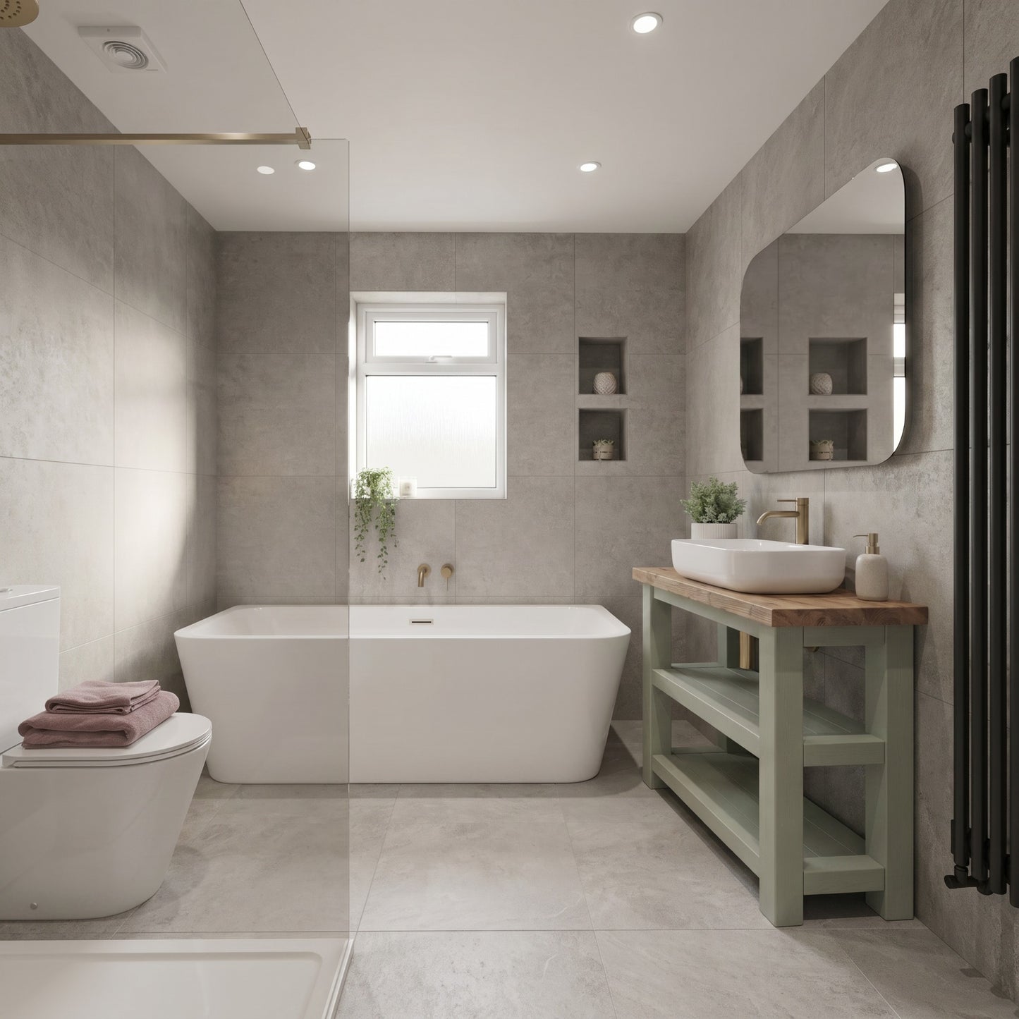BRAMLEY Sage Green Solid Wood Bathroom Vanity With Shelf