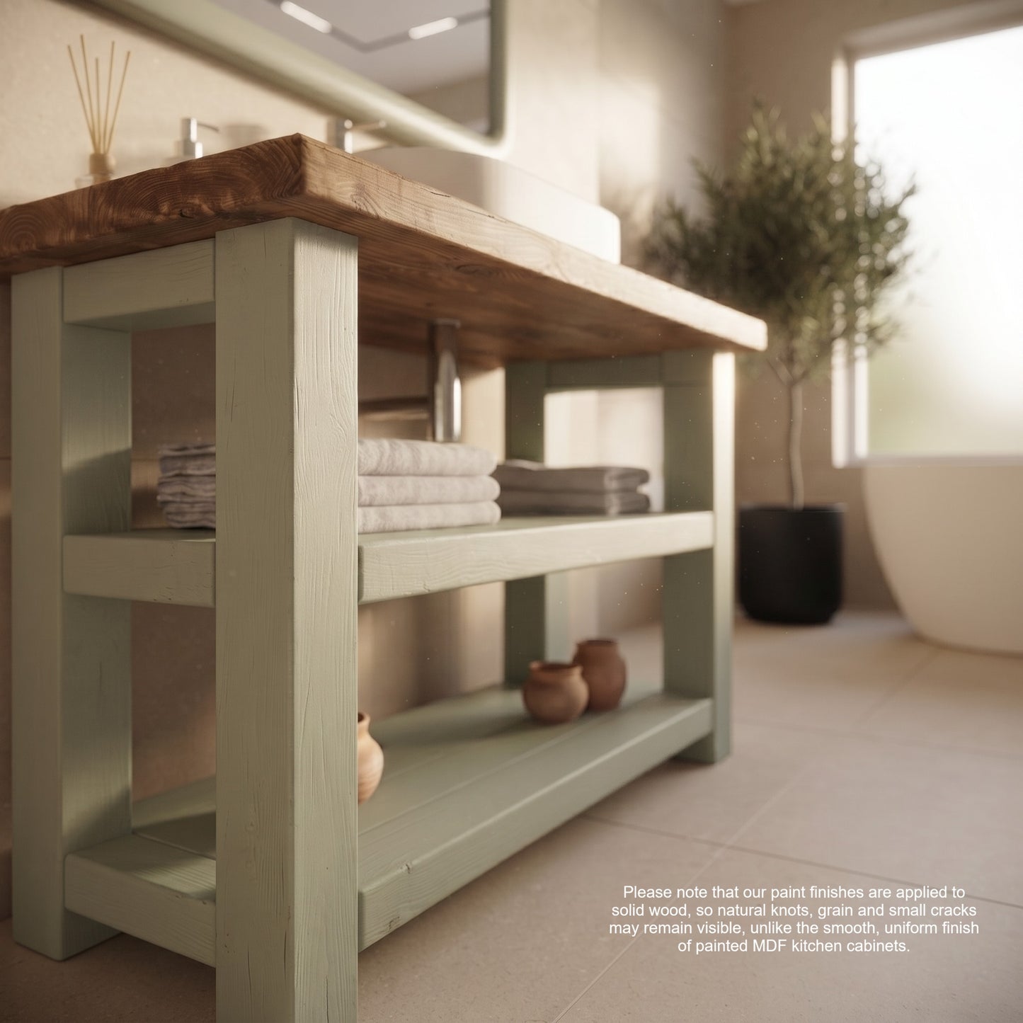 BRAMLEY Sage Green Solid Wood Bathroom Vanity With Shelf