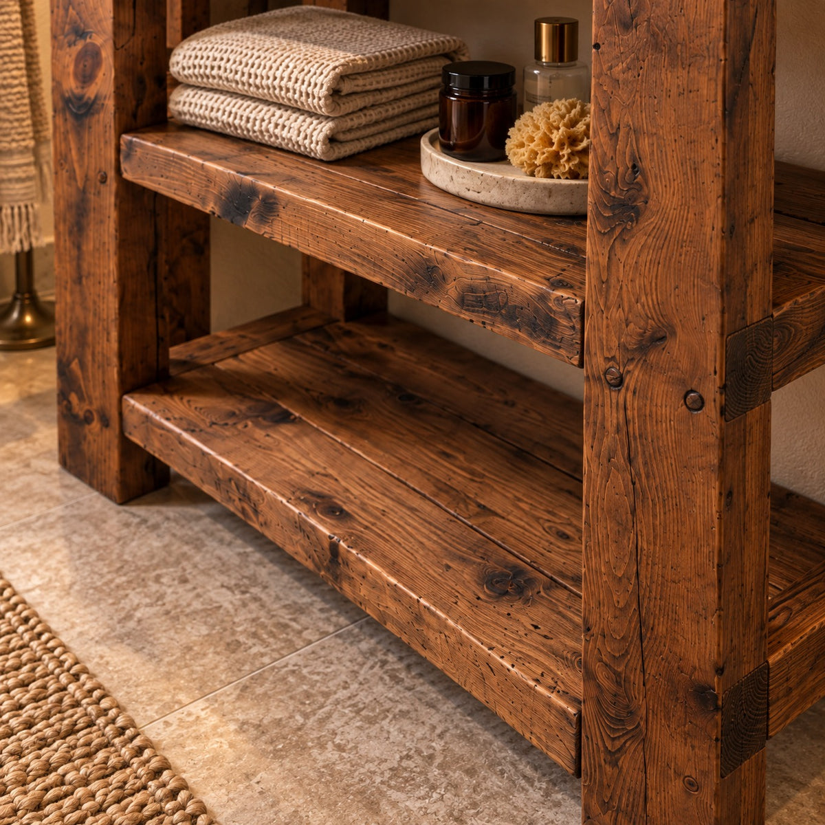 BRAMLEY Walnut Colour Solid Wood Bathroom Vanity With Shelf