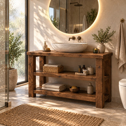BRAMLEY Walnut Colour Solid Wood Bathroom Vanity With Shelf