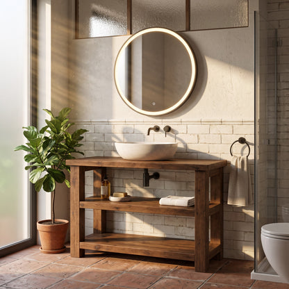 BRAMLEY Walnut Colour Solid Wood Bathroom Vanity With Shelf