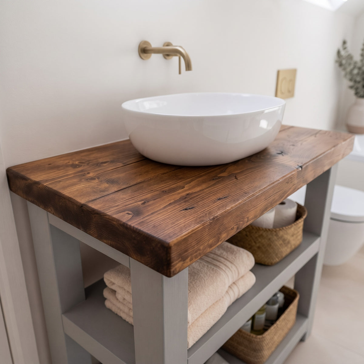 BRAMLEY Medium Grey Solid Wood Bathroom Vanity With Shelf