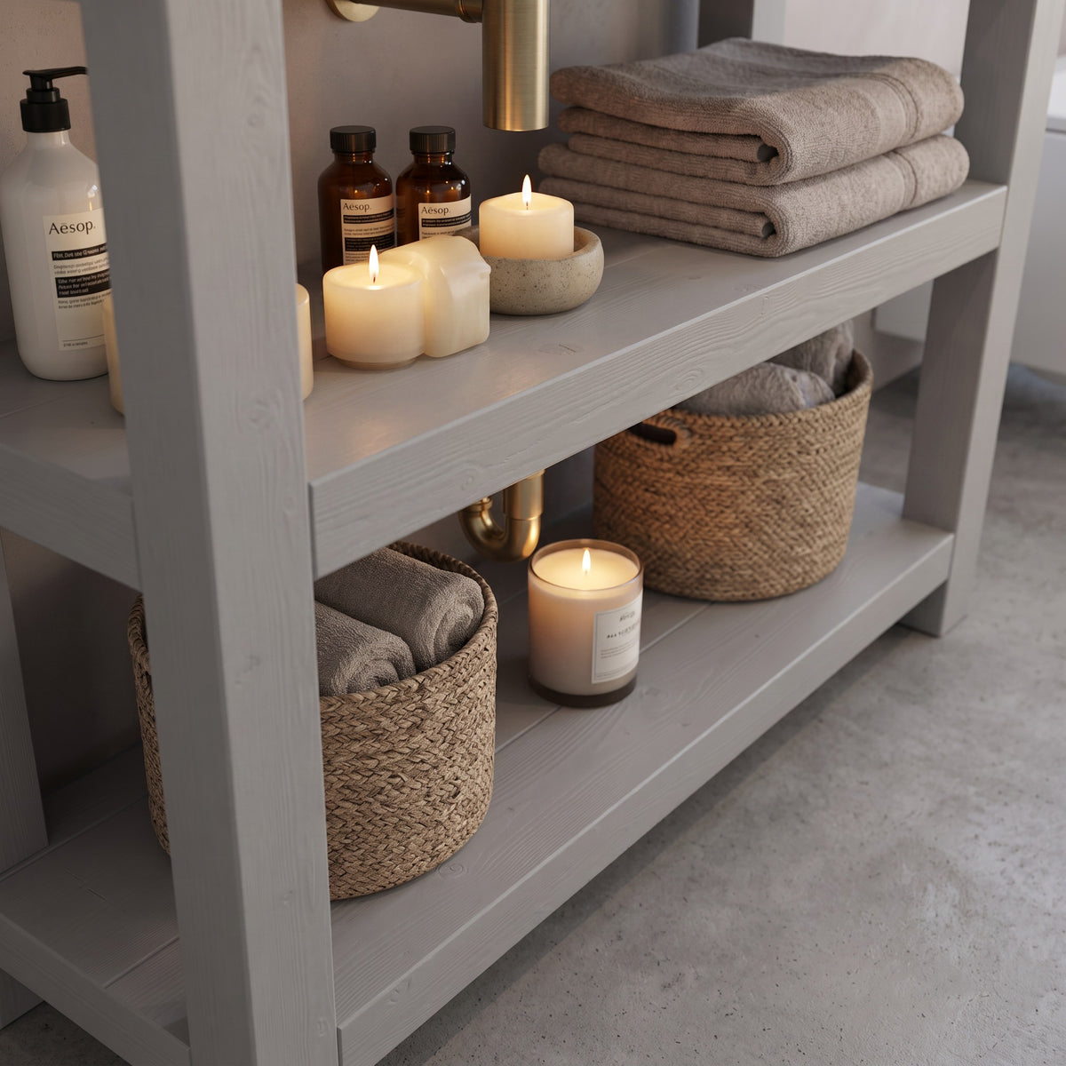 BRAMLEY Medium Grey Solid Wood Bathroom Vanity With Shelf