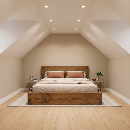 Brenton Floor Bed Frame 20cm High  / Chunky Solid Rustic Pine Bed with Headboard