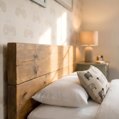 Brenton Single Floor Bed Frame 20cm High  / Chunky Solid Rustic Pine Bed with Headboard