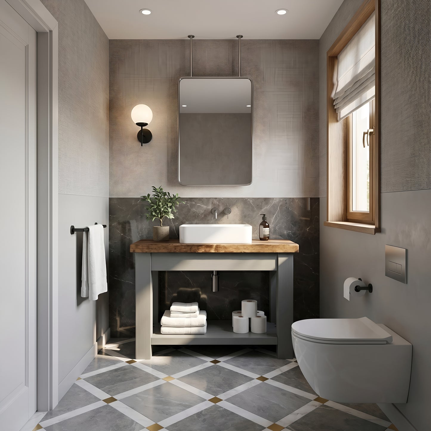 BREVIN Bathroom Vanity / Wash Basin / Grey Painted Bathroom Unit