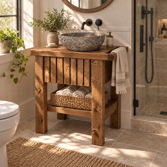 BUTLER Wooden Vanity and Shelf Storage with Stone Sink | Tribe Joinery