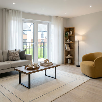 Cotswold Solid Wood Corner Bookshelf –  Bookcase, Rustic Scandinavian Design