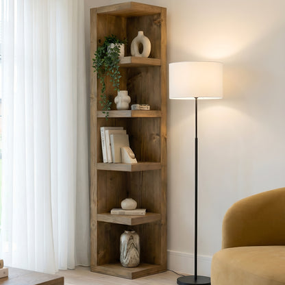Cotswold Solid Wood Corner Bookshelf –  Bookcase, Rustic Scandinavian Design