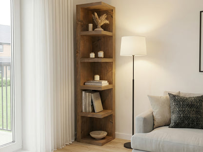 Cotswold Solid Wood Corner Bookshelf –  Bookcase, Rustic Scandinavian Design