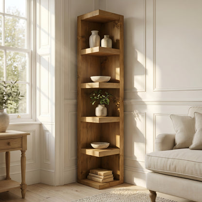 Cotswold Solid Wood Corner Bookshelf –  Bookcase, Rustic Scandinavian Design