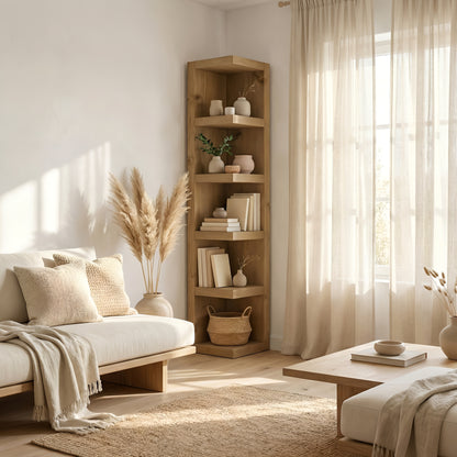 Cotswold Solid Wood Corner Bookshelf –  Bookcase, Rustic Scandinavian Design