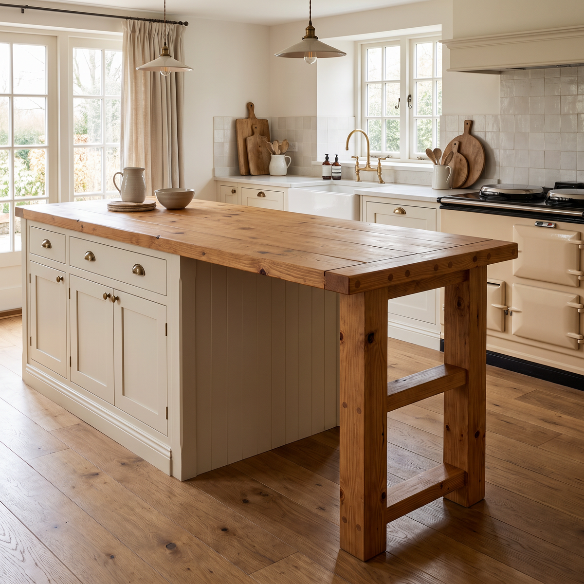 CRESSWELL Kitchen Island Top With Overhang / Breakfast Bar / Rustic Island
