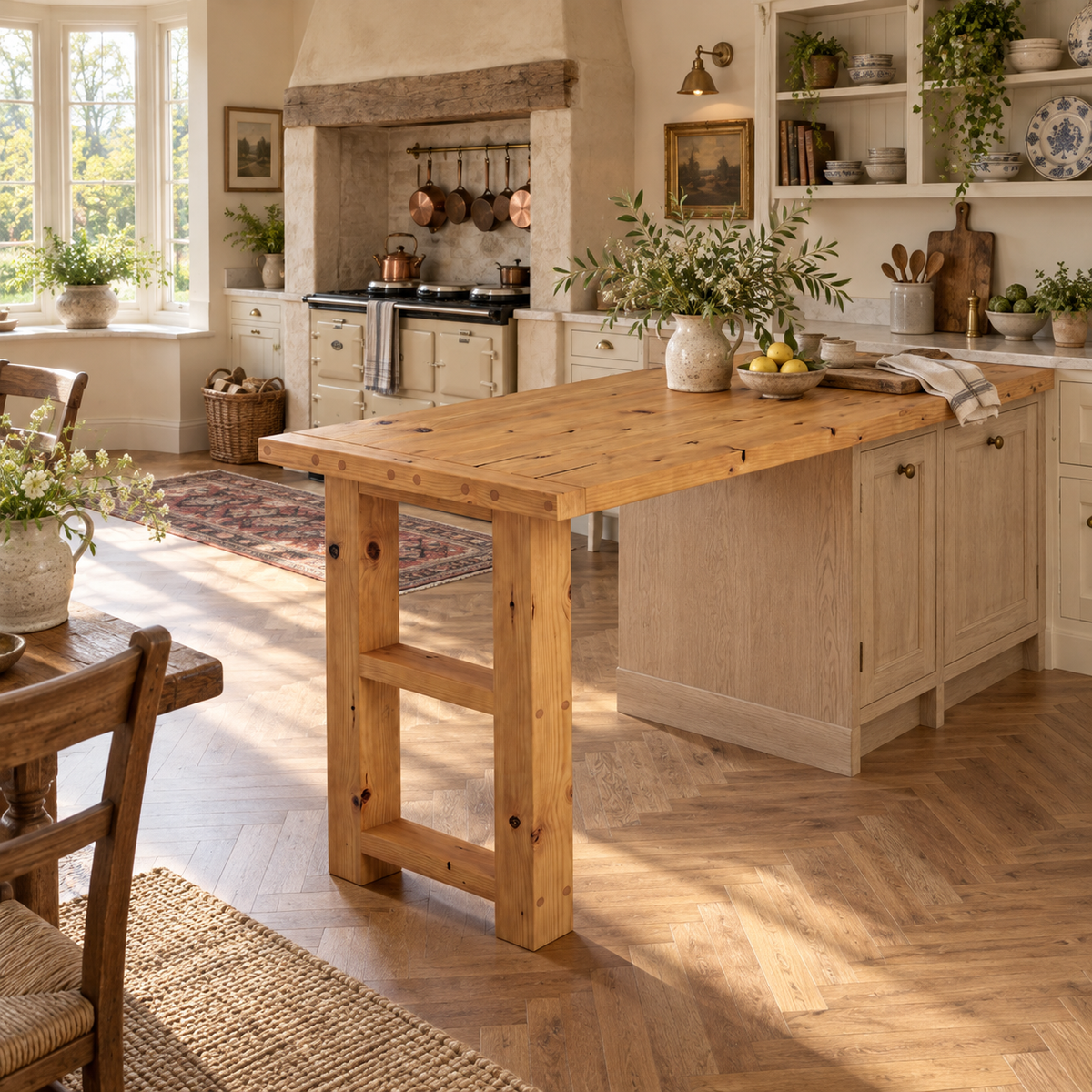 CRESSWELL Kitchen Island Top With Overhang / Breakfast Bar / Rustic Island
