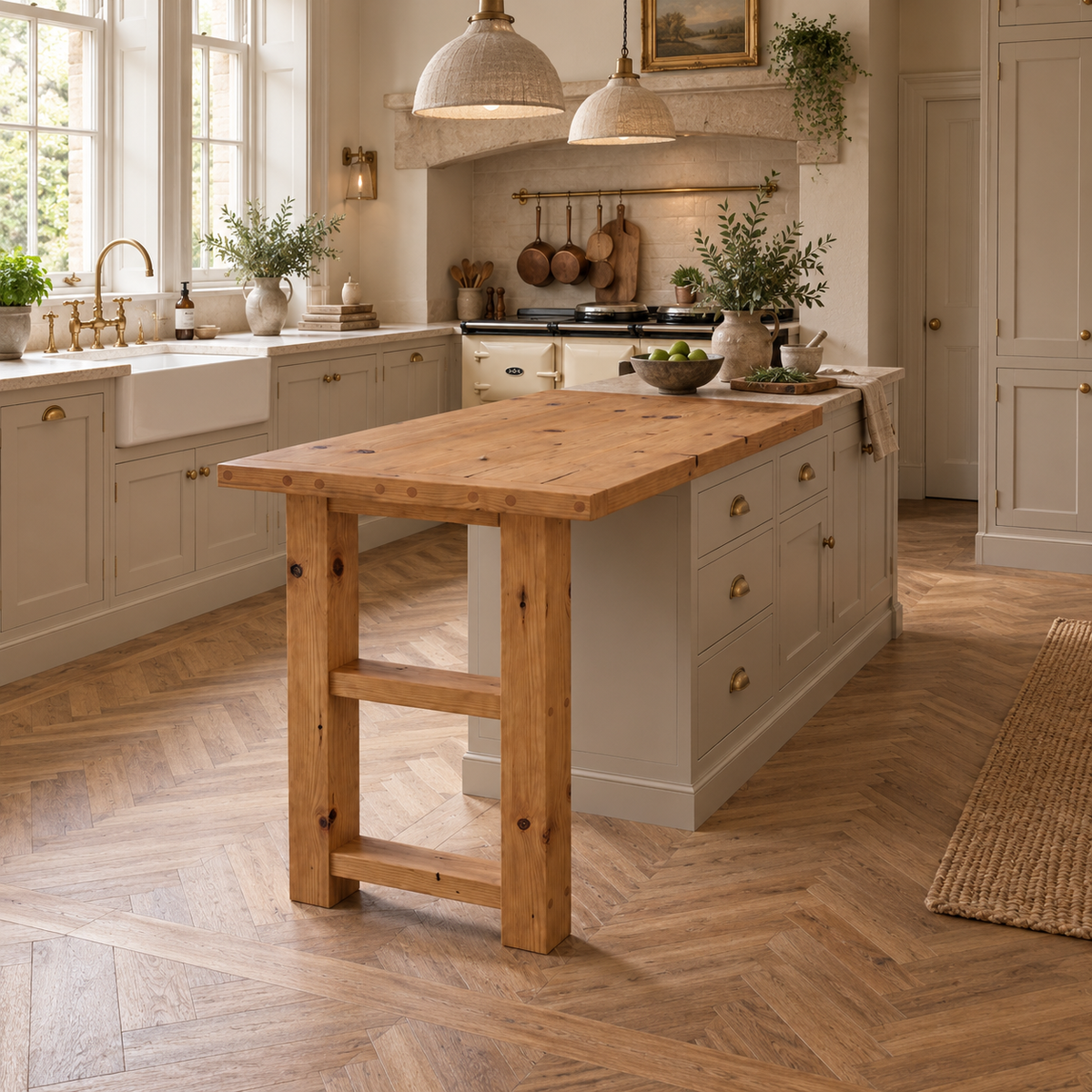 CRESSWELL Kitchen Island Top With Overhang / Breakfast Bar / Rustic Island
