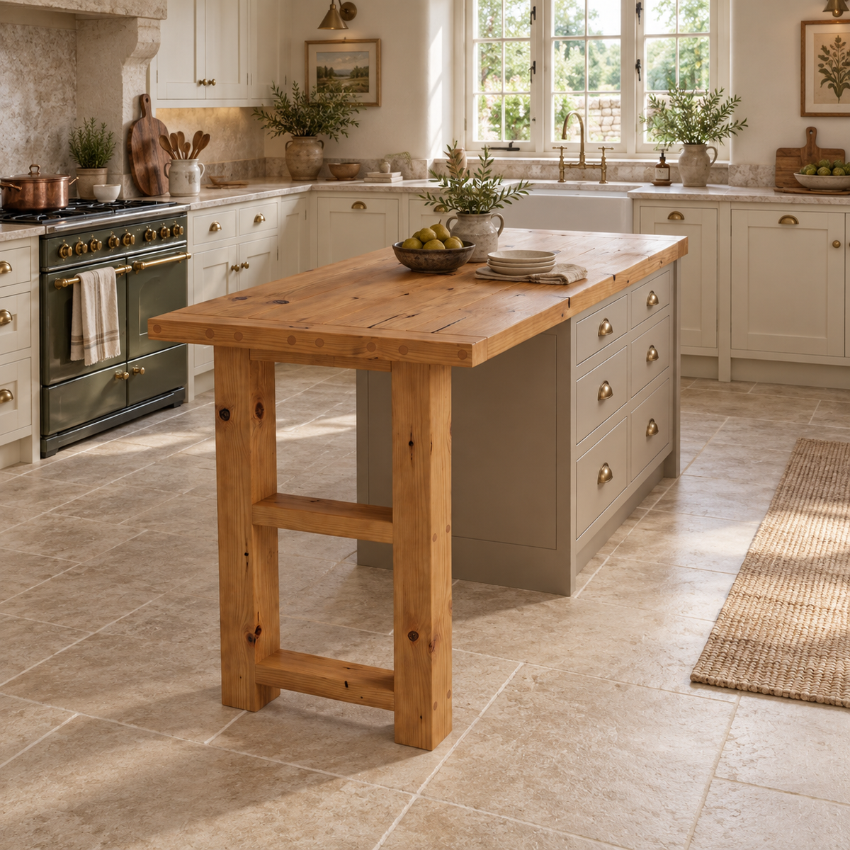 CRESSWELL Kitchen Island Top With Overhang / Breakfast Bar / Rustic Island