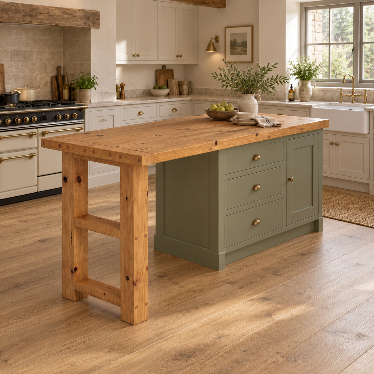 CRESSWELL Kitchen Island Top With Overhang / Breakfast Bar / Rustic Island