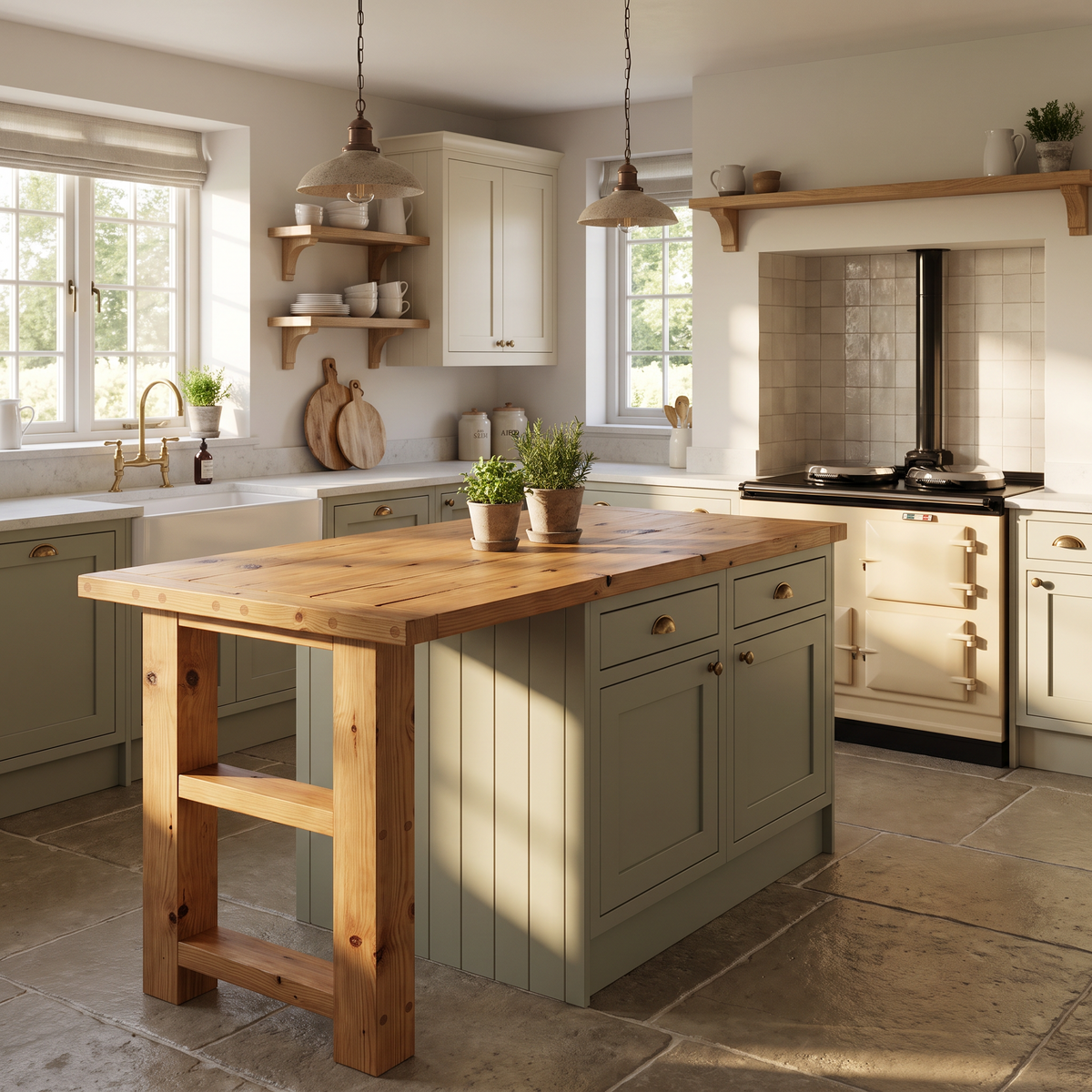 CRESSWELL Kitchen Island Top With Overhang / Breakfast Bar / Rustic Island