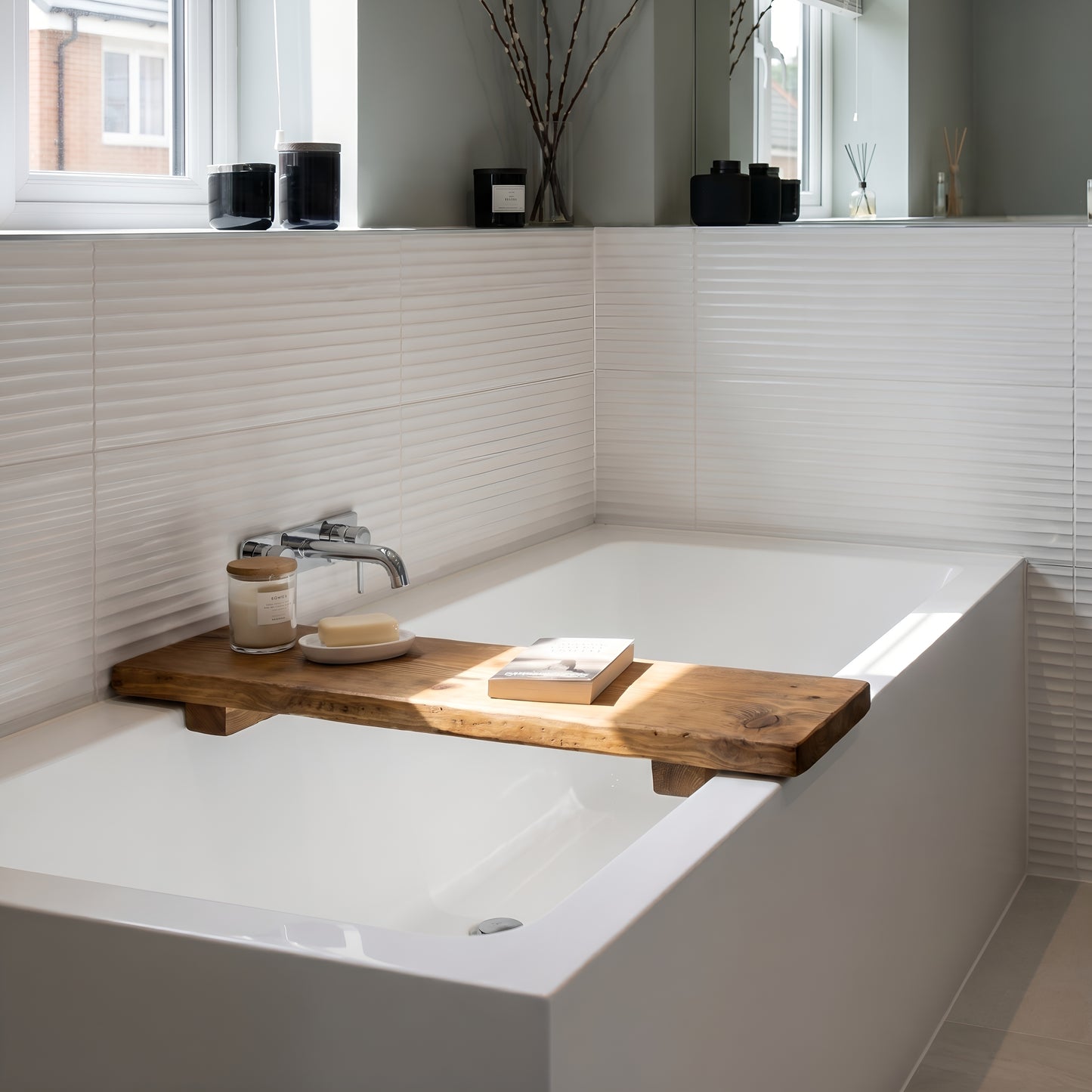 Bath Caddy / Rustic Bath Shelf / Solid Wood