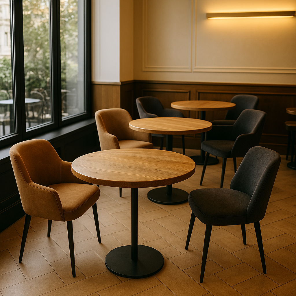 Round Solid Wood Dining Tables With Pole Leg For Cafes and Restaurants (Bulk Order)