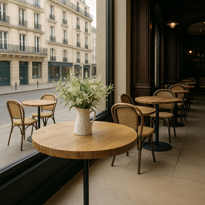 Round Solid Wood Dining Tables With Pole Leg For Cafes and Restaurants (Bulk Order)