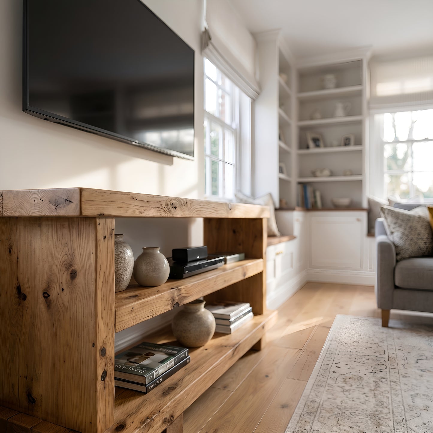 3 Tier Solid Wood Tv Unit / Solid Wood / Rustic TV Stand