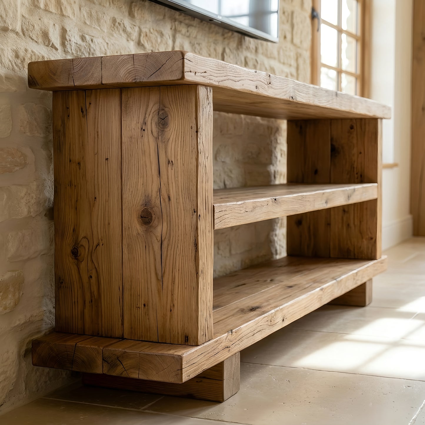3 Tier Solid Wood Tv Unit / Solid Wood / Rustic TV Stand