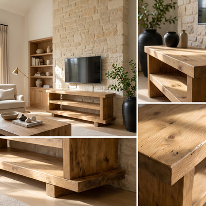 3 Tier Solid Wood Tv Unit / Solid Wood / Rustic TV Stand